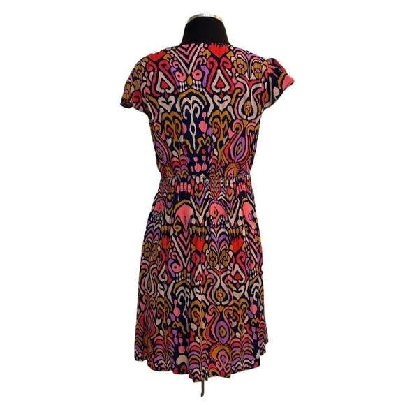 Boden Grace Flutter Sleeve Dress Navy Ikat Mini Crinkle Pockets Size 2R Pockets - Picture 3 of 16